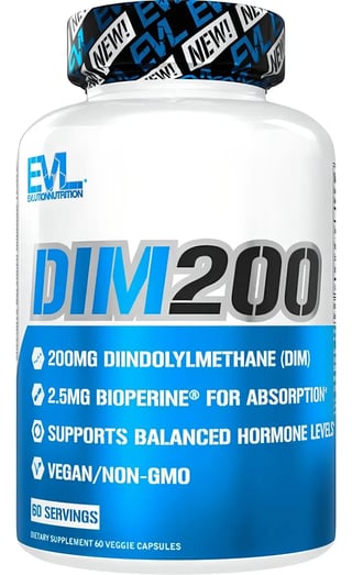 BM Nutrition DIM 200 dietary supplement bottle, 60 veggie capsules, with diindolylmethane and bioperine