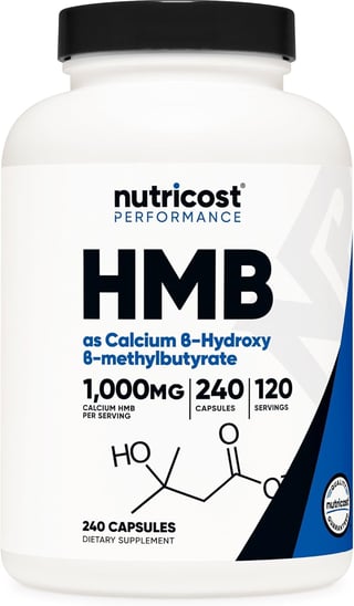 Nutricost Performance HMB supplement bottle containing 240 capsules with 1000mg calcium HMB per serving
