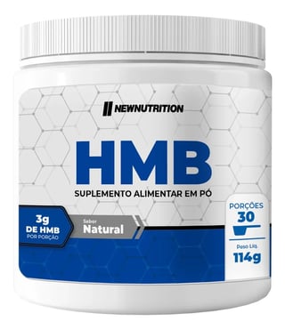 NewNutrition HMB supplement powder container, 3g per serving, natural flavor, 30 servings, 114g total